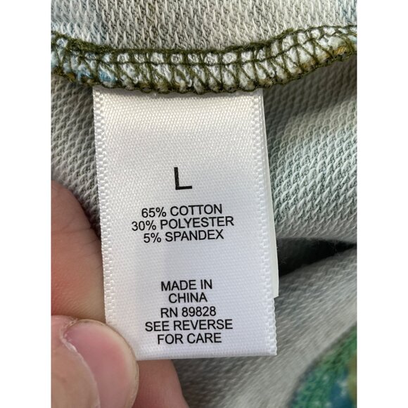 LOGO Lounge by Lori Goldstein Camo Print Split Neck Top Size Large Green Blue - Picture 7 of 10